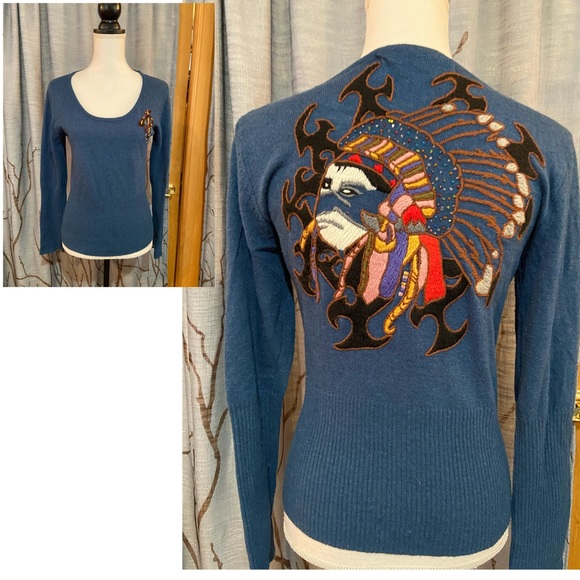 Fornarina Sweaters - Fornarina M wool blend teal Indian head sweater